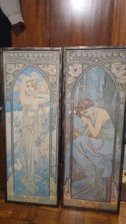 Framed Alphonse Mucha Art Nouveau Prints – "Times of the Day" with COA