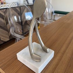 Decorative Silver tone Wishbone Metal Sculpture on Marble Base 