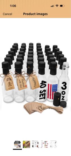 PATRIOT 40 Pack 3oz Hot Sauce Bottles with Lids RED, Glass Woozy Bottles with Dripper Inserts and Shrink Capsules Wine Bottle for Homemade Sauces Oils
