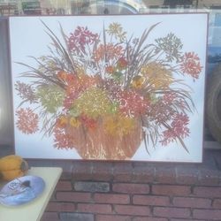 Large Floral 1960s Picture Art Work Flowers 40by 30