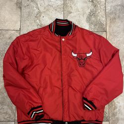 Chicago Bulls Jacket Mens Large Black Red Vintage Reversible Jeff Hamilton Wool  Size Large