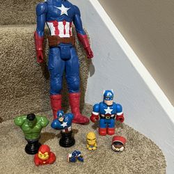 Marvel lot of 8 figures Captain America 12” Ironman Thing topper Tsum Hulk bust