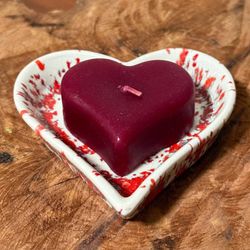 Vintage Love Heart Shape Spongeware Porcelain Trinket Ring Dish Candle Holder Valentines Day Gift