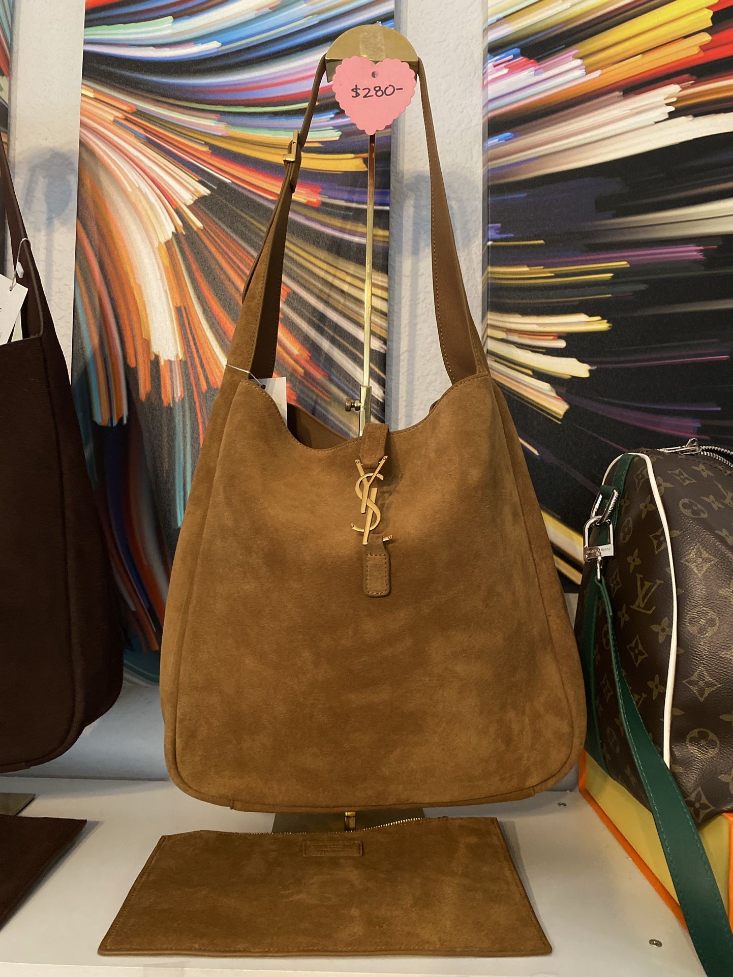 Hobo Bag Camel Suede leather Shoulder Bag NEW In Dust Bag