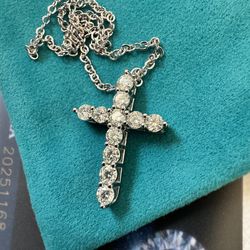 Brand new 3mm Moissanite cross s925 sterling silver necklace