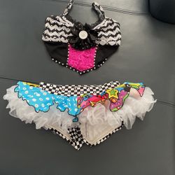Dance Competition Jazz Costume 2 Piece Multi Color With Rhinestones