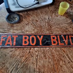 Harley-Davidson Licensed Fat Boy Blvd Sign, Ande Rooney Enamel 6" By 36 "