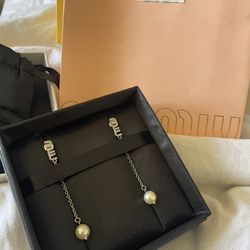 Miu Miu pearl drop earrings w/ rhinestones