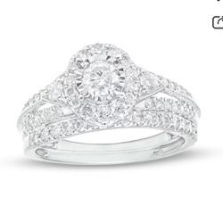 1 CT. Diamond Engagement & Wedding Band Set White Gold