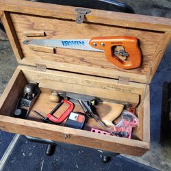 Vintage Carpenter's Tool Box + Tools