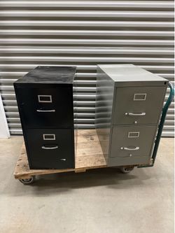 Lot of 2 Metal 2-Drawer Filing Cabinets Black & Gray Office Storage