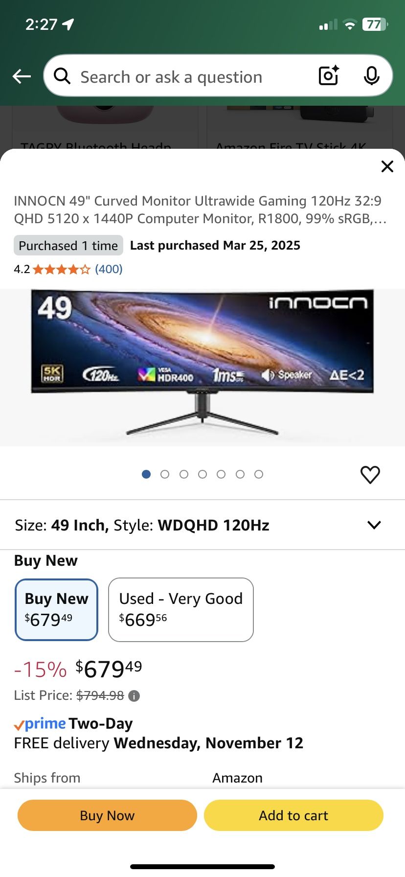 Gaming Monitor 49”UltraWide 