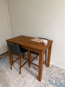 Solid Wood High Top Table with 4 Gray Chairs - Like New