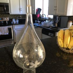 Rare Vintage Blown Glass Wine Thief w/Etched Grapes/Vines Engraved On Glass 