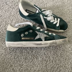 Golden Goose Green/White Velvet And Leather Super Star Low Top Sneakers Size 38/US 8