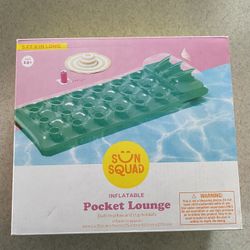 Nib Sun Squad Inflatable Pocket Lounge With Built-In Pillow And Cup Holders
