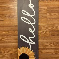 Hello Sunflower Wood Wooden Hanging Sign 