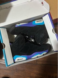 Used jordan 6 aqua black and purple mens 9 in a half