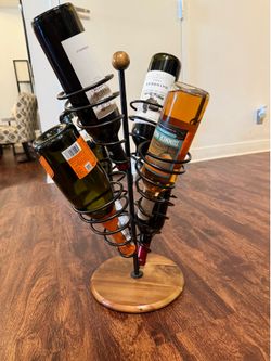6-Bottle Metal & Wood Wine Rack / Bottle Holder