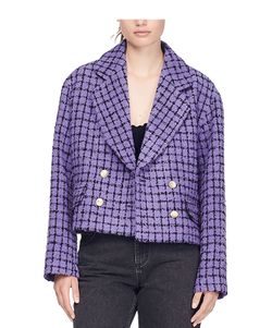 Sandro Simona Wool-blend Suit Blazer in purple, a double-breasted tweed jacket