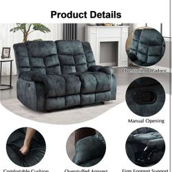 Loveseat Recliner Sofa for Living Room, Extra Wide Modern Overstuffed 2 Seat Reclining Manual Sofa Chair, Breathable Fabric and Padded Cushion, Green 