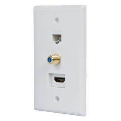 Monoprice Recessed HDMI Wall Plate, with 1* HDMI F/F Adapter, 1*RJ45 Cat5e Coupler & 1* F Connector, Gold Plated Product # 12097