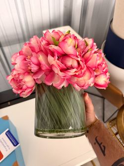 Faux Peony Flower Vase