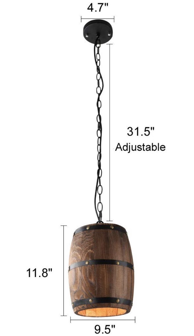 Newrays Antique Wood Wine Barrel Pendant Lamp Hanging Rustic Unique Kitchen Bar Ceiling Lamp Light Fixtures (S)