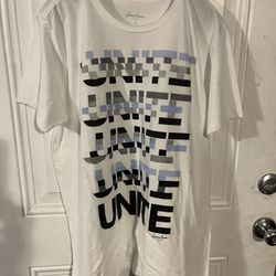 Mens white sean Jean T-shirt, Unite statement on front. Size Large.