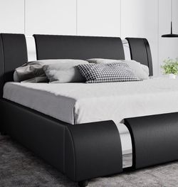 Black Faux Leather Upholstered Bed Frame