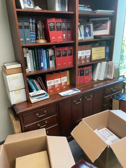 Two credenzas and bookcase