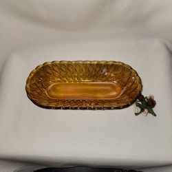 Vintage Indiana Glass Co Pretzel Oblong Celery Dish,  Gold Carnival Glass