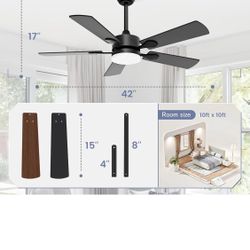 Open Box New  Ceiling Fan with Light, 42 inch Flush Mount Ceiling Fan with Lights and Remote, Dimmable LED Fan Light, Low Profile Ceiling Fan, Black M