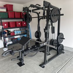 Vesta Fitness Smith Machine 2001 w/Bench Attachment | 230lb Bumpers Weights | 7ft Olympic Bar | Fitness | Gym Equipment | FREE DELIVERY & INSTALL🚚  