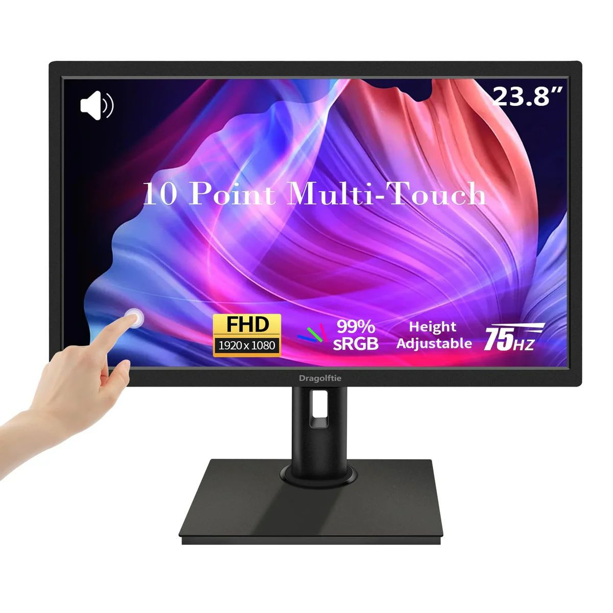 23.8 Inch Touchscreen Monitor FHD 1920x1080P, Height/Pivot/Swivel/Tilt Adjustable Desktop PC Touch Display with Built-in Speakers#2865EUP2
