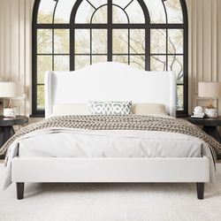 Full Size Bed Frame, Upholstered Wingback Platform with 47" Tall Tufted Headboard, Plush Velvet Fabric, Modern Minimalist Design, No Box Spring Requir