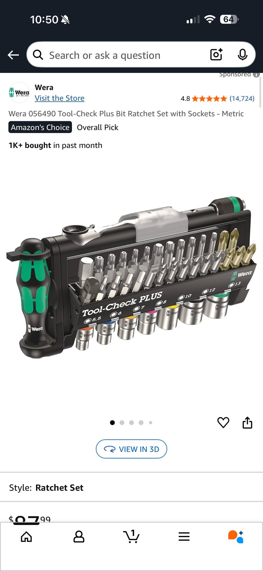 Brand New Wera 056490 Tool-Check Plus Bit Ratchet Set with Sockets - Metric
