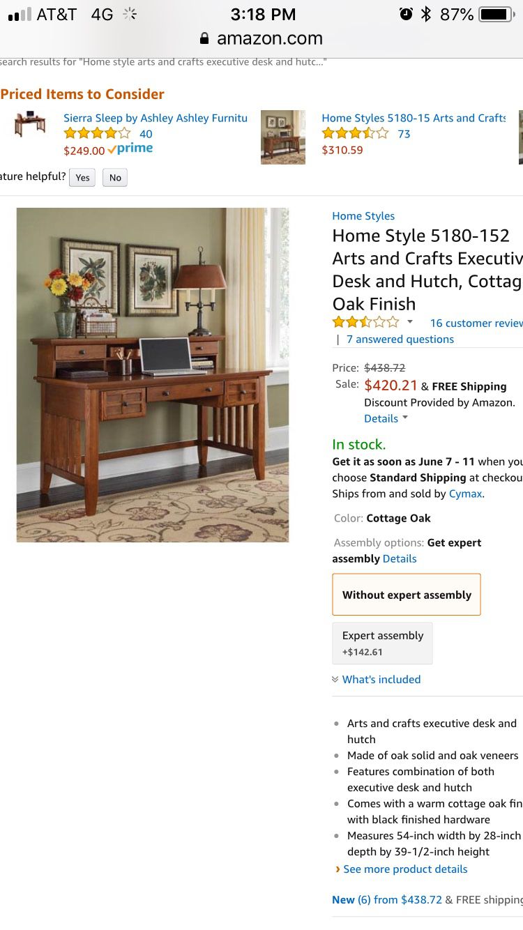 NEW Home Style arts and crafts executive desk and hutch