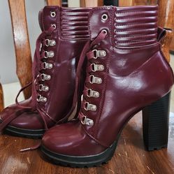 NWOB**JustFab Shandee Lace-Up Booties In Oxblood Red Size 8M
