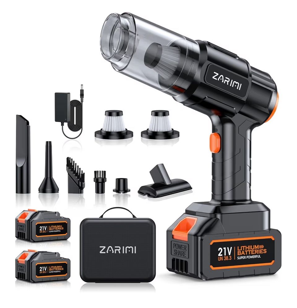 Car Vacuum Portable Cordless, 50000Pa High Power Rechargeable Dust Buster with 2 Batteries & Charger, 6-in-1 Handheld Vacuum Cleaners for Home, Car, P