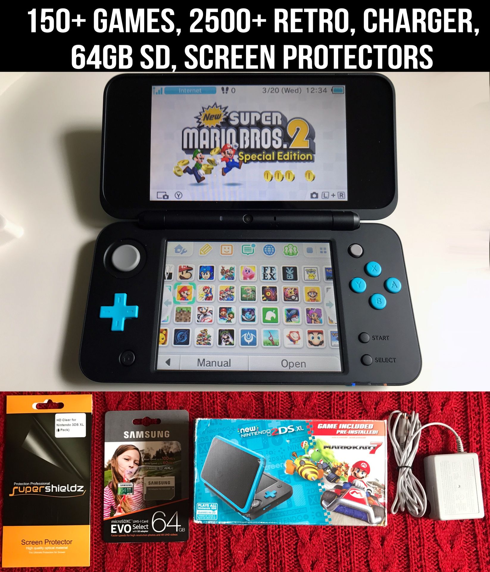 Modded Nintendo New 2DS XL w/ 3000+ Games, Charger, MORE!