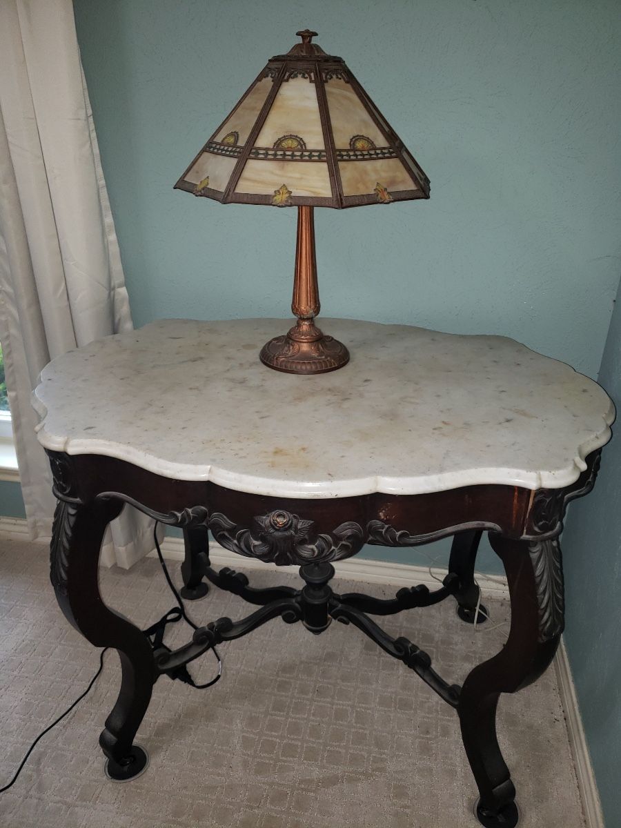 Antique Marble And Wood Table