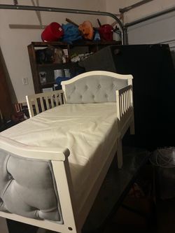 White Toddler Bed with Tufted Headboard