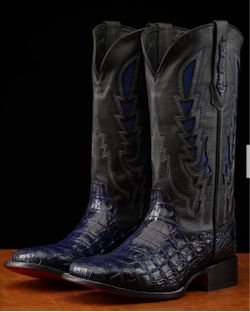 BRAND NEW. 9.5 Royal Blue Caiman Hornback Leather Western Boot