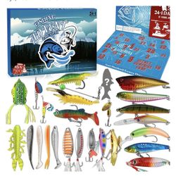 Brand New 2025 Fishing Advent Calendar Christmas Countdown – 24+1 Lures Set with Mystery Surprise – Fishing Gift for Adults,Men, Boys, Teen and Fisher