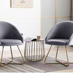 Artechworks Modern Velvet Dinning Chair with Golden Legs, Lounge Chair Set of 2, Accent Armchair for Living Dining Room Bedroom Reception Chair, Grey 