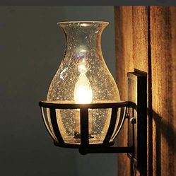 JinYuZe Retro Rustic Wall Sconce Light with Clear Seeded Glass Vase Lamp Shade for Porch Lighting L51