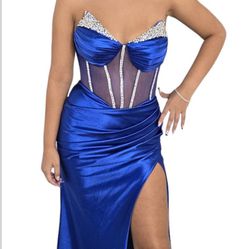 Satin Strapless Corse Dress - Royal Blue 