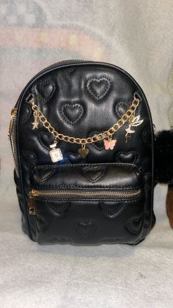 Black Heart Quilted Mini Backpack with Charms