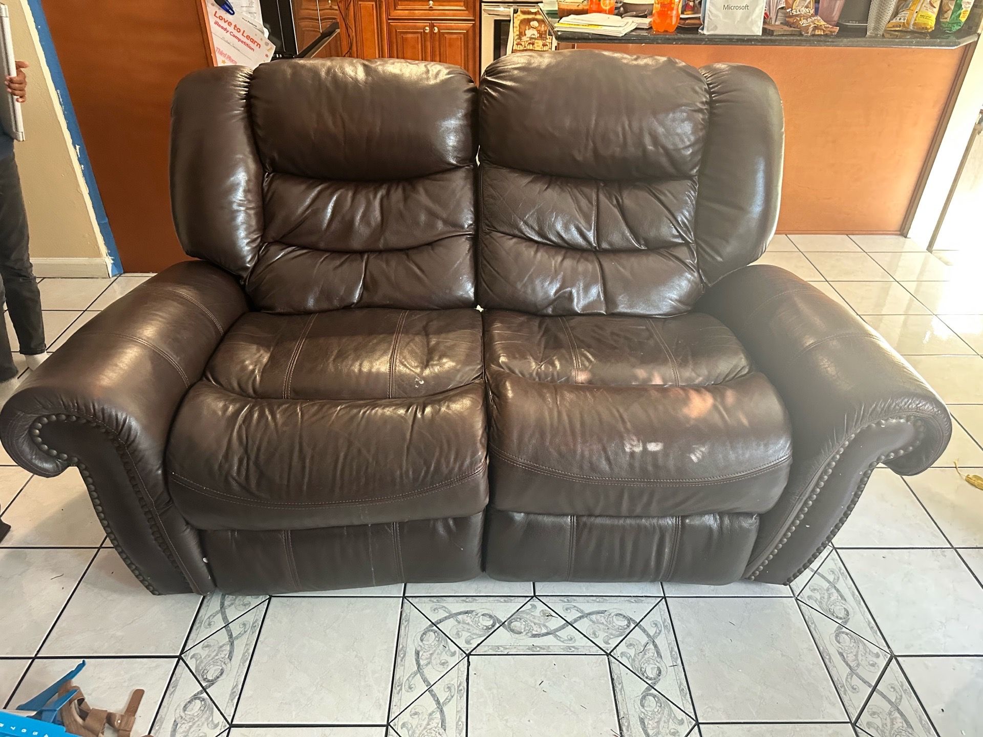 Recliner leather couch